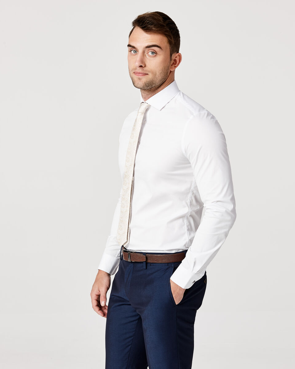 Ultra Slim Long Sleeve Twill Shirt, White, hi-res